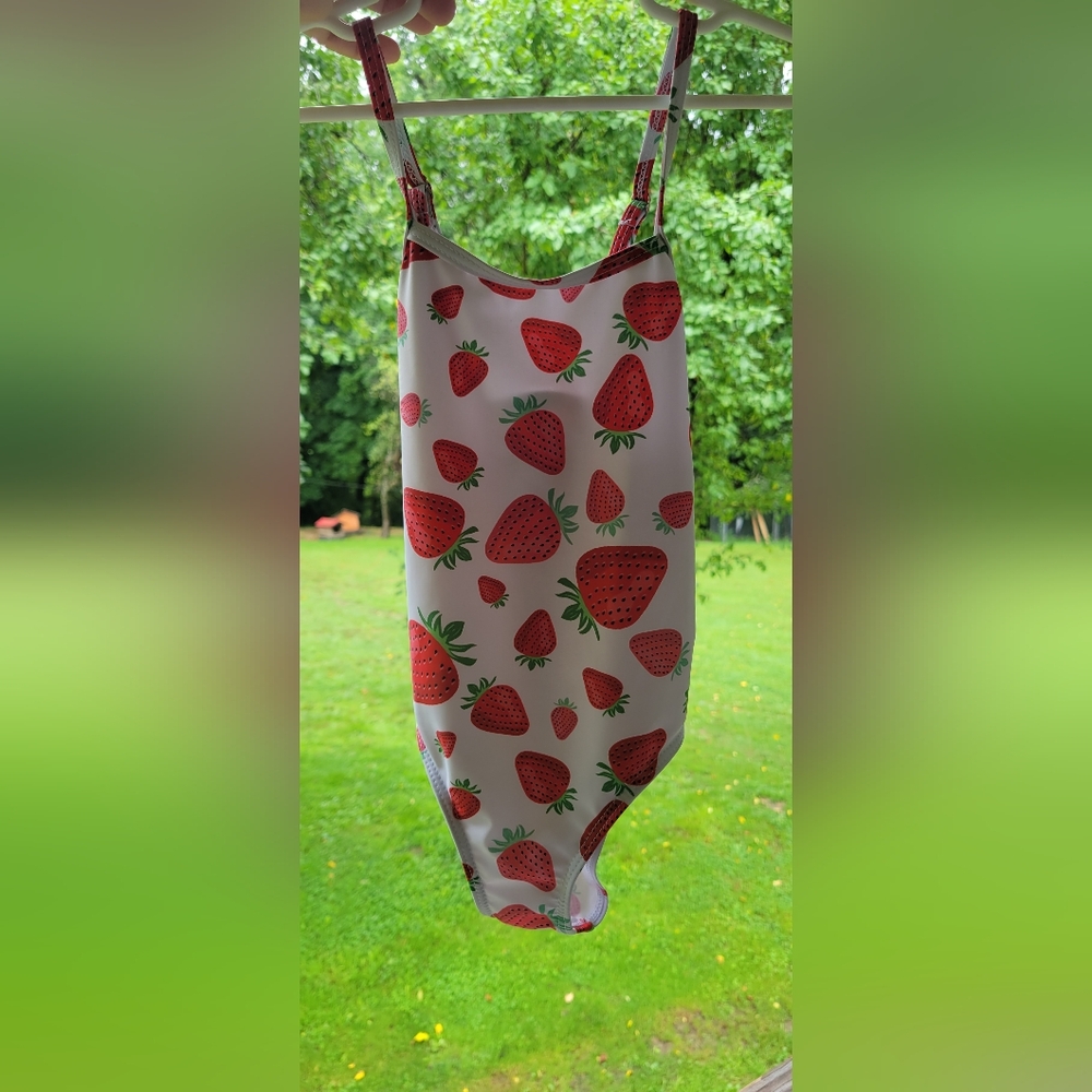 Strawberry Print Kids Swim One Piece